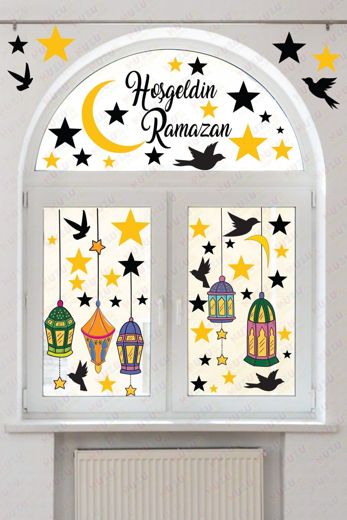 Hoşgeldin Ramazan Bayramı Yapışkanlı Sticker Iz Bırakmayan Duvar Cam Dolap Çıkartması Süsü 53 Parça