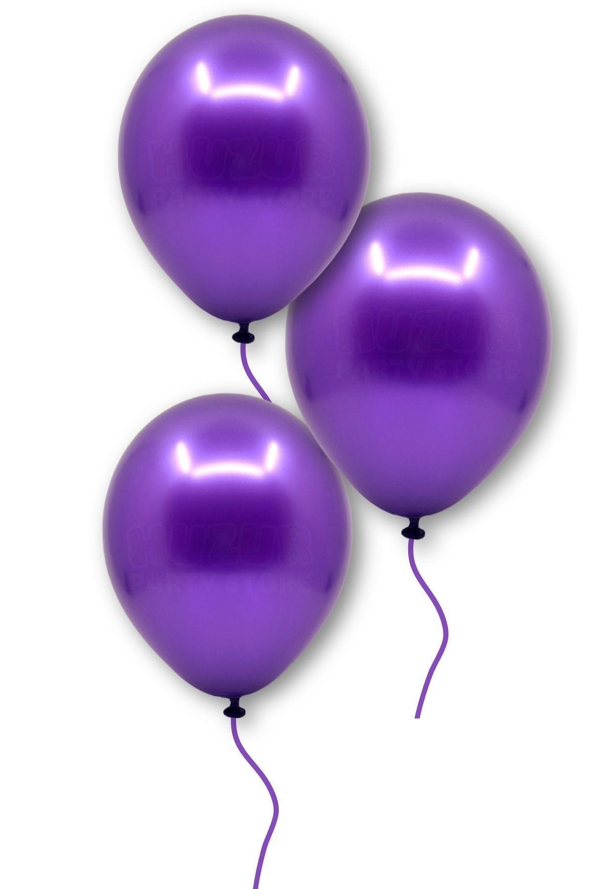 Mor Renkli Metalik Balon 50 Adet 30 Cm Lateks Violet Renginde Doğum Günü Partisi Temalı Süs Balonu