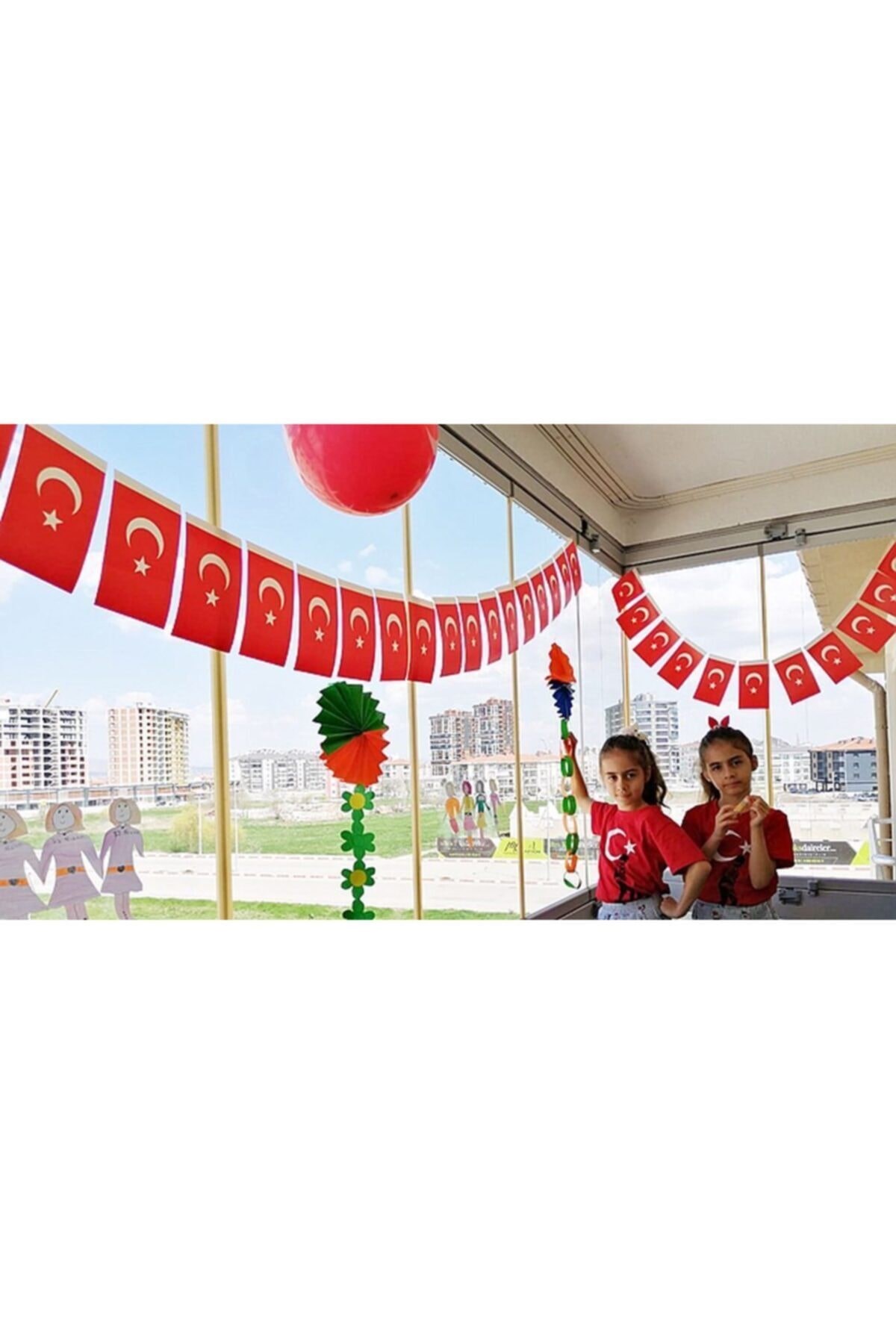 Orta Boy Türk Bayrağı Baskılı İpe Dizili İpli Kağıt Ay Yıldız Bayrak 13x8 Cm 25 Li 2 Metre Milli