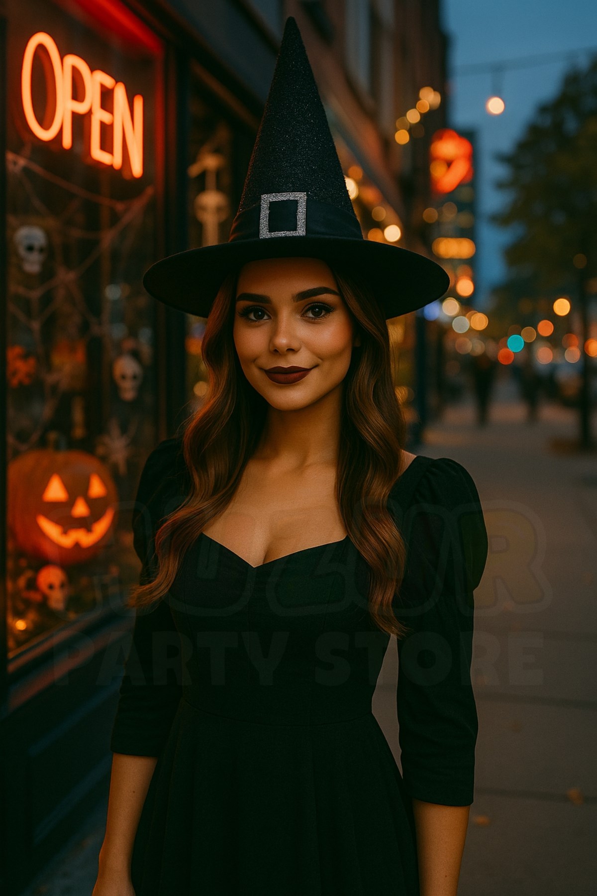 Parıltılı Halloween Cadı Şapkası Siyah Renk Kemerli Taş Detaylı Cadılar Bayramı Parti Aksesuarı