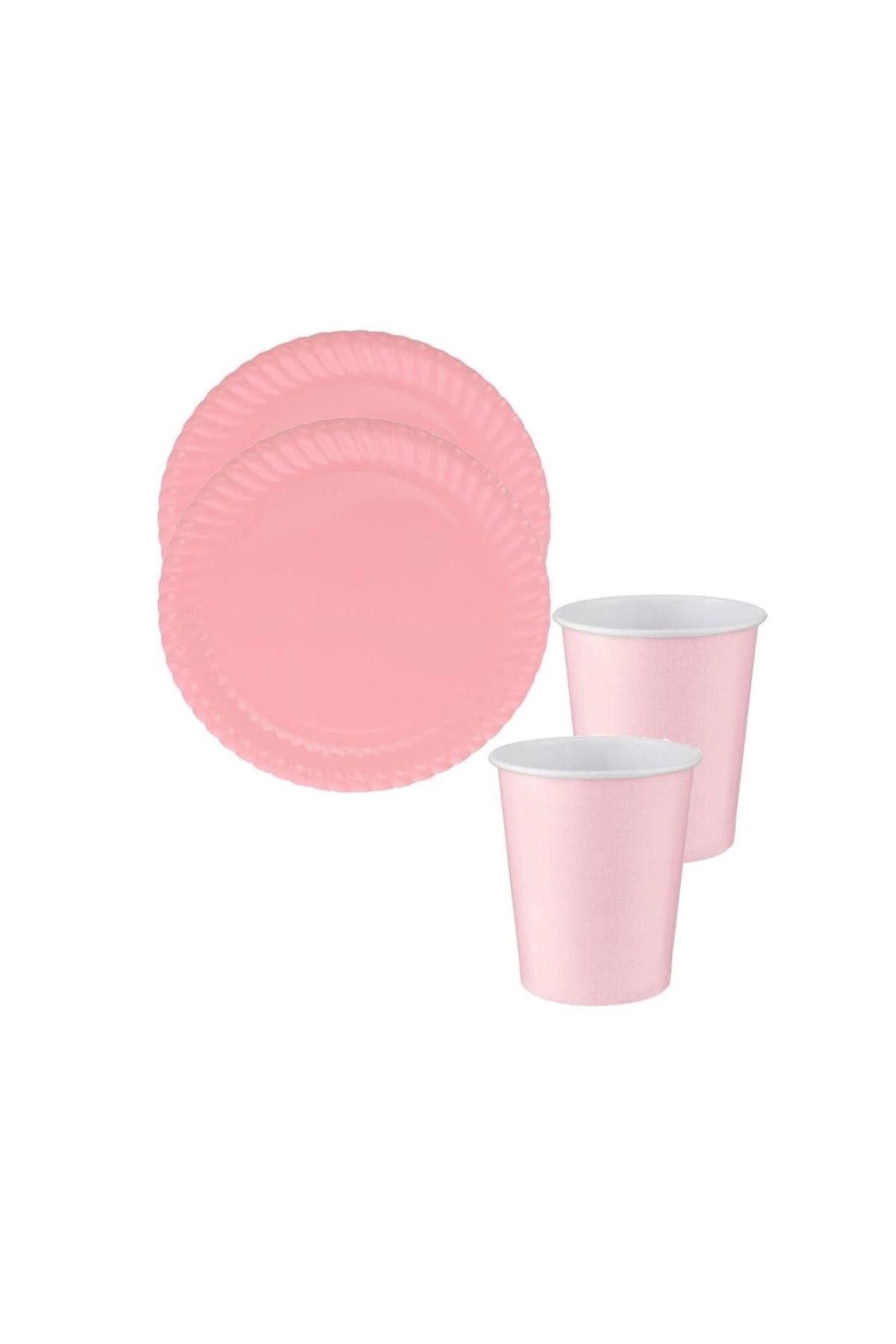 Pembe Renkli Dayanıklı Kullan At 8 Er Adet 22 Cm Doğum Günü Partisi Silver Karton Tabak Bardak Seti