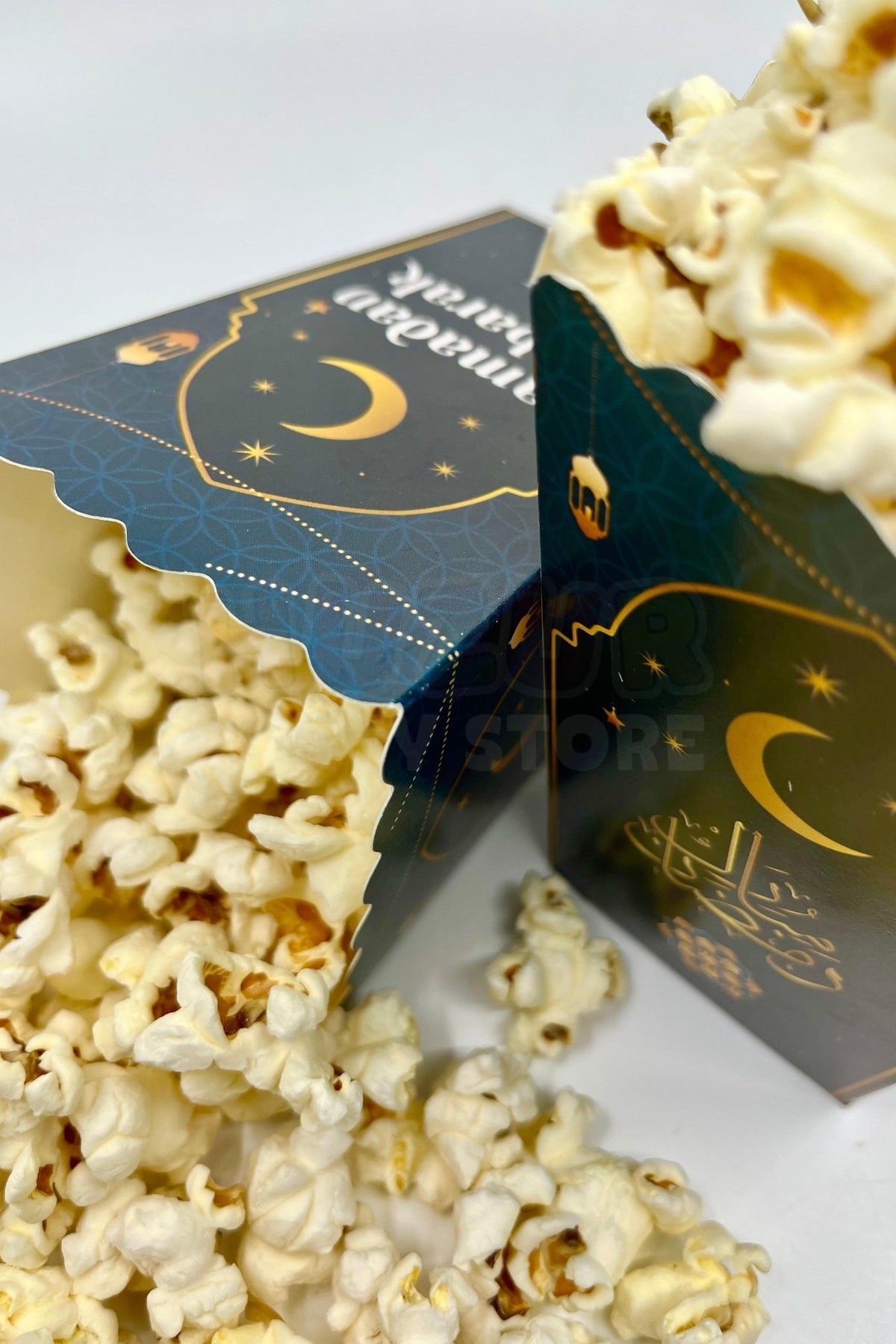 Ramadan Mubarak Yazılı Mısır Kutusu 8 Adet 8x12 Cm Pop Corn Darı Kabı Ramazan Bayramı Cips Kutusu Gb