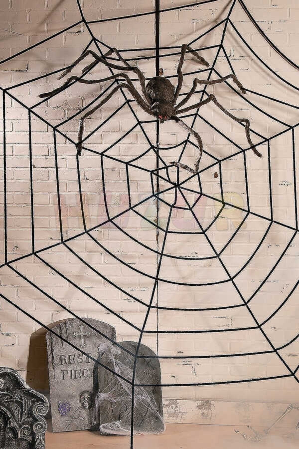 Siyah Örümcek Ağı 2.5 X 2.5 Metre Halloween Partisi Cadılar Bayramı Şaka Ürünü Mekan Süsleme Süsü