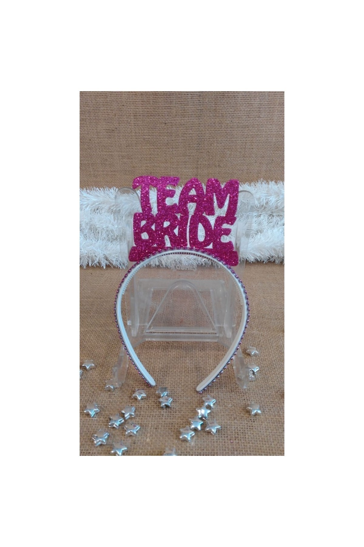 Team Bride Temalı Simli Eva Taç Mor Renk Esnek Yapılı Bekarlığa Veda Partisi Konsepti Tacı
