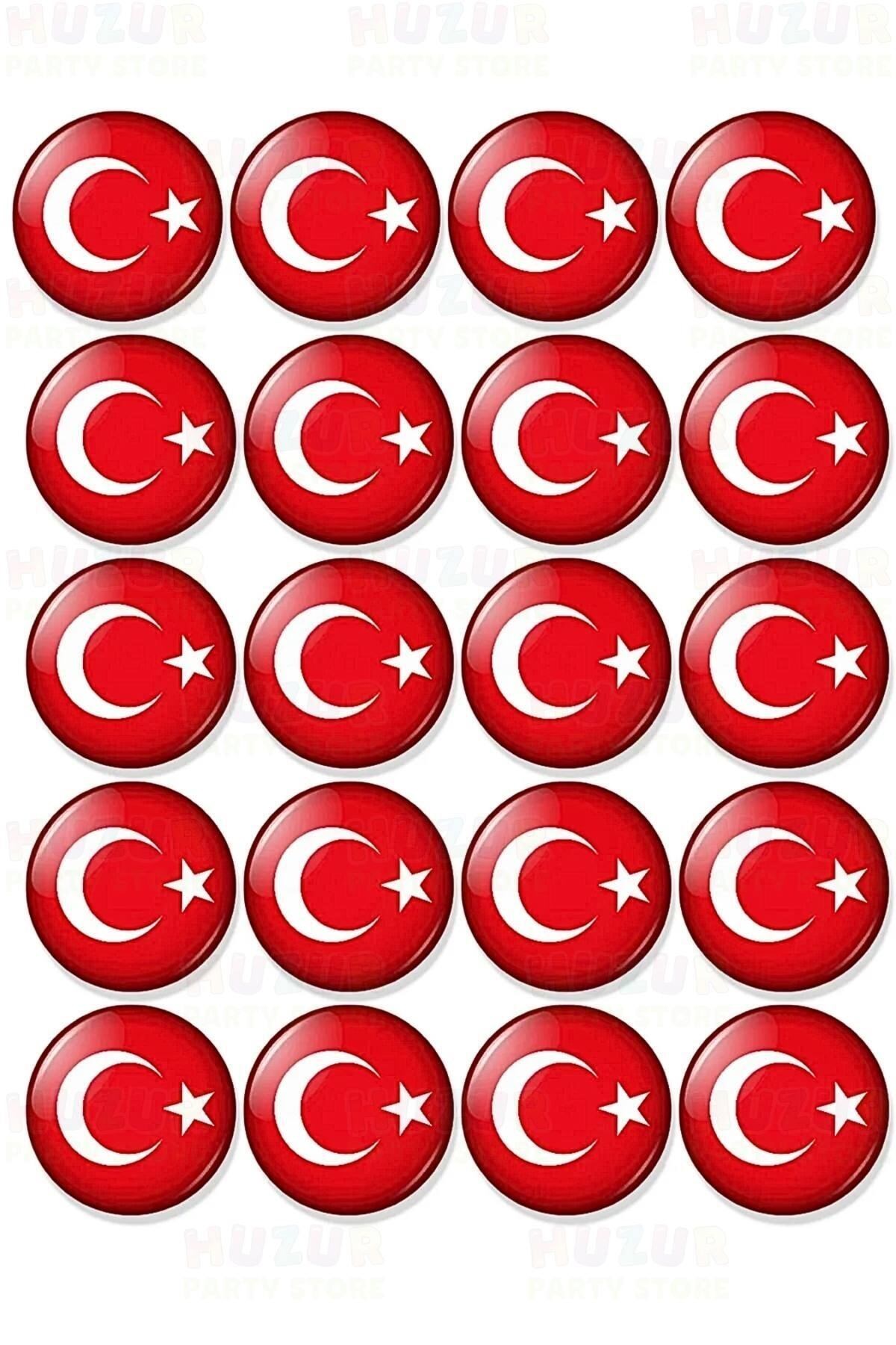 Türk Bayraklı 20li Metal Göğüs Yaka Rozeti 3.5x3.5 Cm Kancalı Iğneli 23 Nisan 29 Ekim Milli Bayram