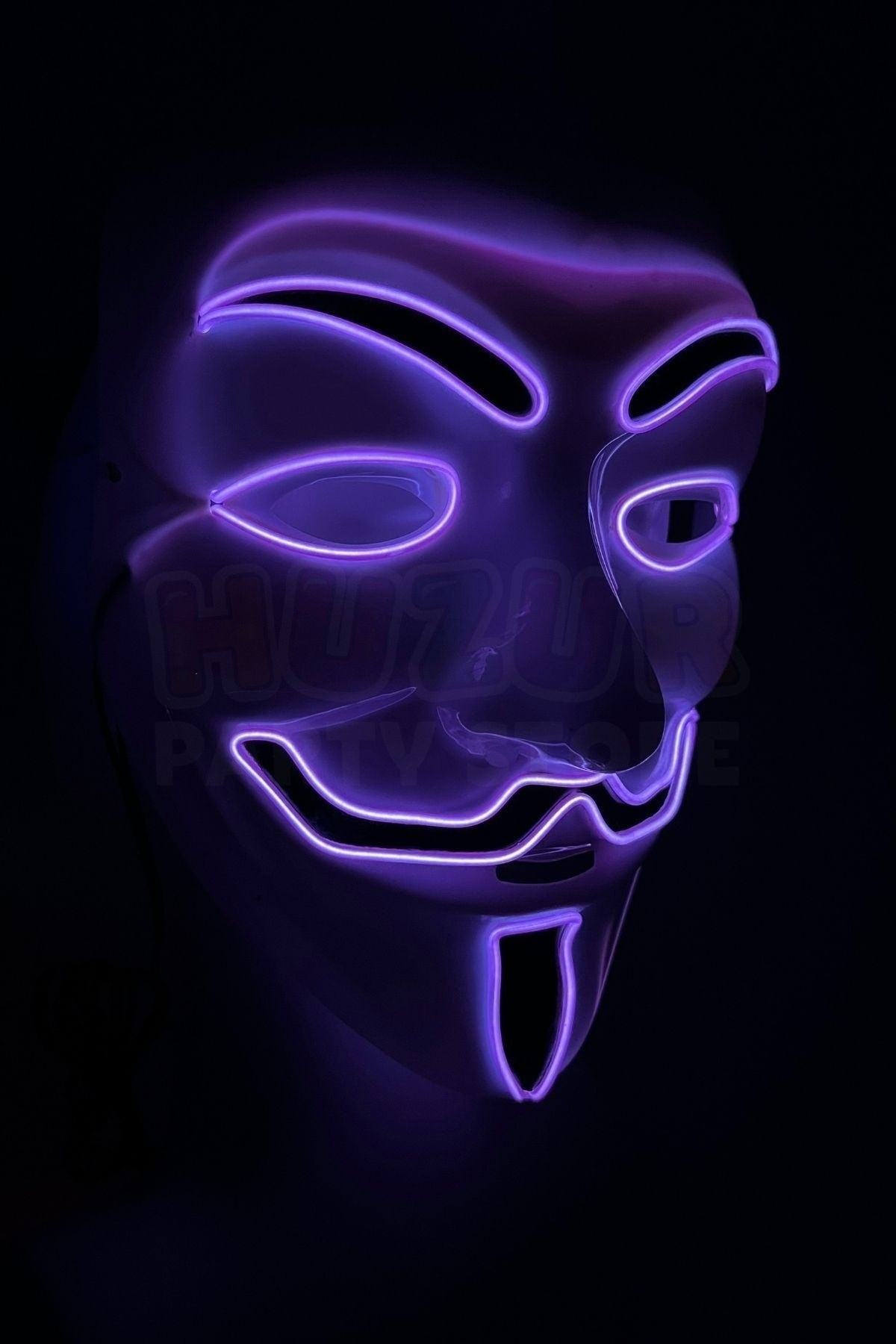 V For Vendatta Maske 3 Fonksiyonlu Mor Neon Işıklı Halloween Partisi Cadılar Bayramı Unisex Lüks