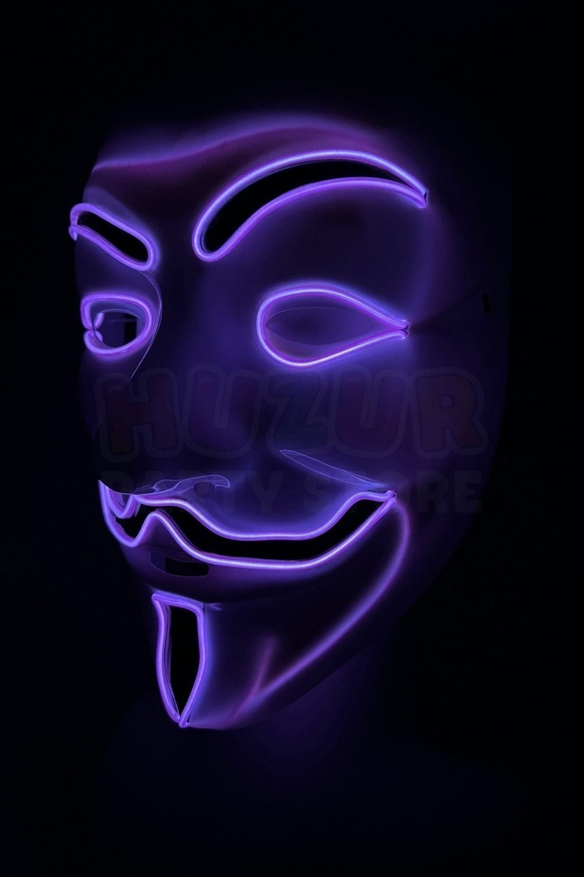 V For Vendatta Maske 3 Fonksiyonlu Mor Neon Işıklı Halloween Partisi Cadılar Bayramı Unisex Lüks
