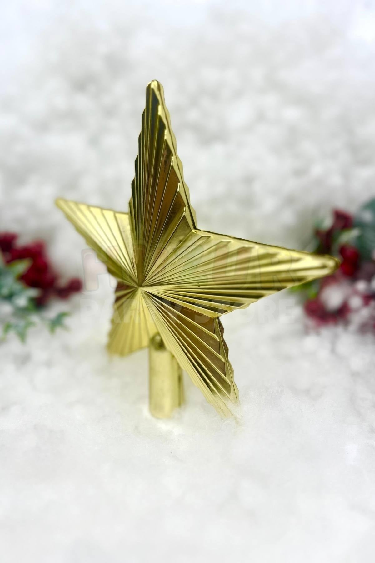 Yılbaşı Çam Ağacı Tepeliği Gold Renk Parlak 20x20 Cm Altın Sarısı Yeni Yıl Sert Yıldız Tepelik