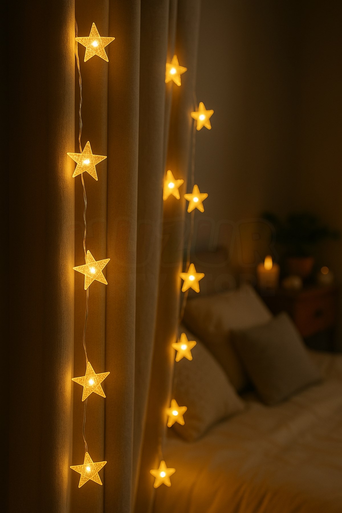Yıldız Şekilli Yılbaşı Ağacı Işık Süsü 4 Metre 20 Led Günışığı Renk Fişli Çam Ağaç Dekor Aydınlatma
