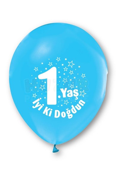 1 Yaş Mavi Balon 10 Adet Iyiki Doğdun Baskılı Erkek Bebek 30 Cm Doğum Günü Parti Balonu Ilk Yaş