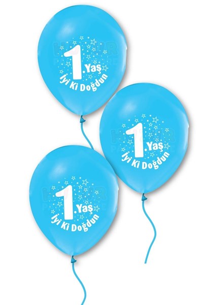 1 Yaş Mavi Balon 10 Adet Iyiki Doğdun Baskılı Erkek Bebek 30 Cm Doğum Günü Parti Balonu Ilk Yaş