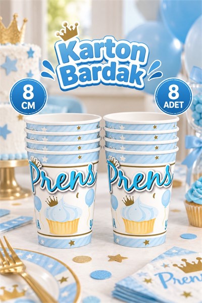 1 Yaş Mavi Temalı Bardak 8 Adet Erkek Karakter Konsept Lisanslı Doğum Günü Parti Bardağı 8 Cm