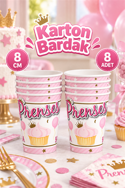 1 Yaş Pembe Temalı Bardak 8 Adet Kız Karakter Konsept Lisanslı Doğum Günü Parti Bardağı 8 Cm