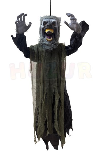 110 Cm Uluyan Hareketli Kurt Adam Dekor Işıklı Sese Duyarlı Pilli Cadılar Bayramı Halloween Süsü