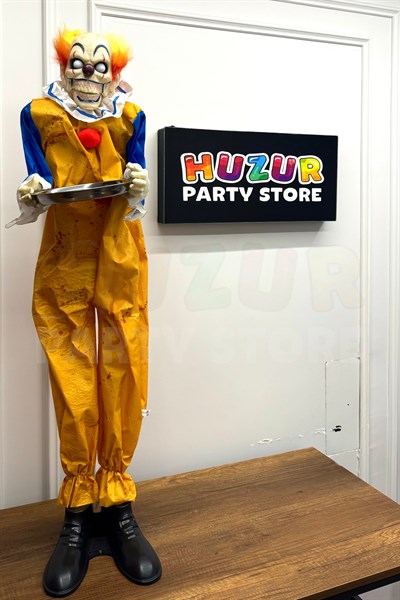 130 cm Ağzı Hareketli Gözleri Işıklı Konuşan Palyaço Joker Şekerlik Halloween Cadılar Bayramı Dekoru