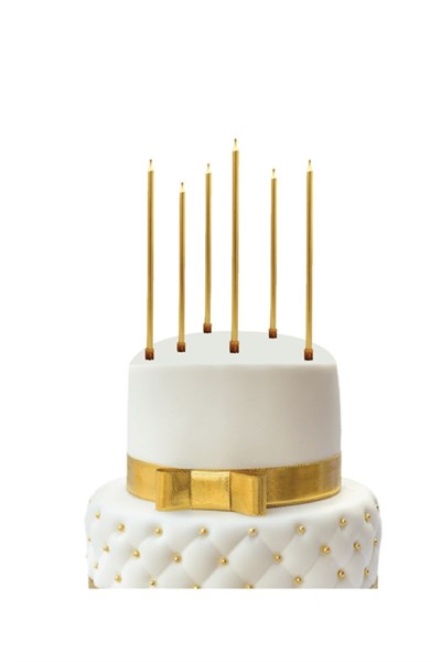 14 Cm Gold Varaklı Mum 6lı Altın Sarısı Ince Uzun Doğum Günü Parti Süsü Pasta Yaş Mumu Ve Altlığı