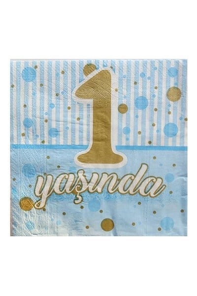 16 Adet Erkek 1 Yaş Peçetesi Ilk Yaşım Doğum Günü Süsü Mavi Doğum Günü Parti Konsepti 16x16 Cm