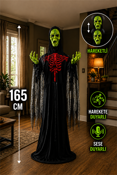 165 cm Sese Harekete Duyarlı Cadı Konuşan Korku Figürü Cadılar Bayramı Halloween Dekor Süsü