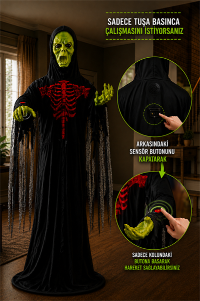 165 cm Sese Harekete Duyarlı Cadı Konuşan Korku Figürü Cadılar Bayramı Halloween Dekor Süsü