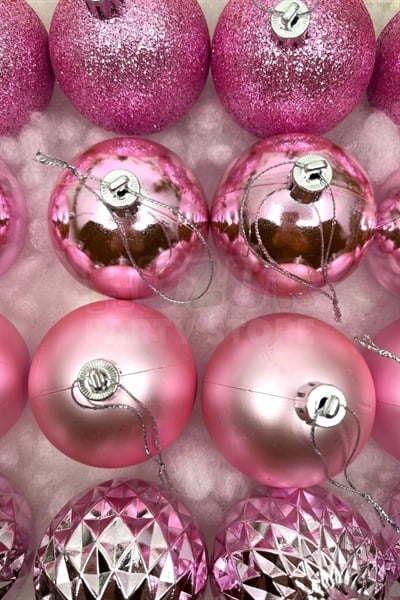 16lı Pembe Renkli Cici Top 6 Cm Simli Mat Parlak Kabartmalı Yılbaşı Yeni Yıl Çam Ağacı Kutulu Süs