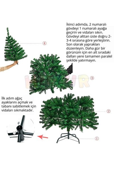 180 Cm Lüks Yılbaşı Çam Ağacı 400 Dallı Noel Ağacı Metal Ayaklı Demir Gövdeli Yeni Yıl 1. Kalite