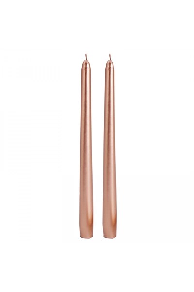 2 Adet Rose Gold Varaklı Metalik Renk Silindir Konik Şamdan Mumu Sedefli Uzun Ince 2li 2x25 Cm