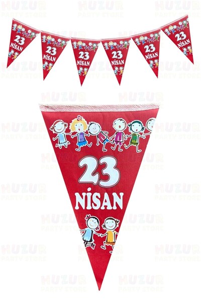 23 Nisan 2li Flama Seti Kırmızı Beyaz Renkli Üçgen Bayrak 160 Cm 15x23 Cm Milli Bayram Çocuk Süsü