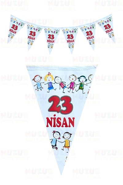 23 Nisan 2li Flama Seti Kırmızı Beyaz Renkli Üçgen Bayrak 160 Cm 15x23 Cm Milli Bayram Çocuk Süsü