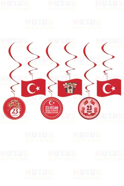 23 Nisan 6lı Karton Tavan Sarkıt Süsü Sınıf Okul Süsleme Malzemeleri Milli Bayram Bayrak Süsleri