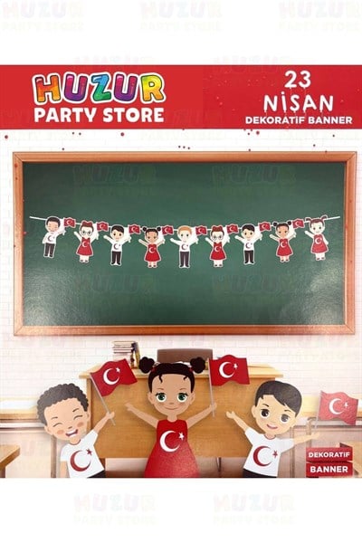 23 Nisan Dekoratif Afiş Banner Elleri Bayraklı Mutlu Çocuklar Süsü Sınıf Okul Süsleme Milli Bayram