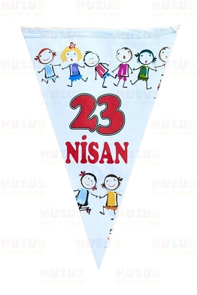 23 Nisan El Ele Çocuklar Üçgen Bayrak Beyaz Flama 10 Bayraklı 160 Cm 15x23 Cm Milli Bayram Süsü