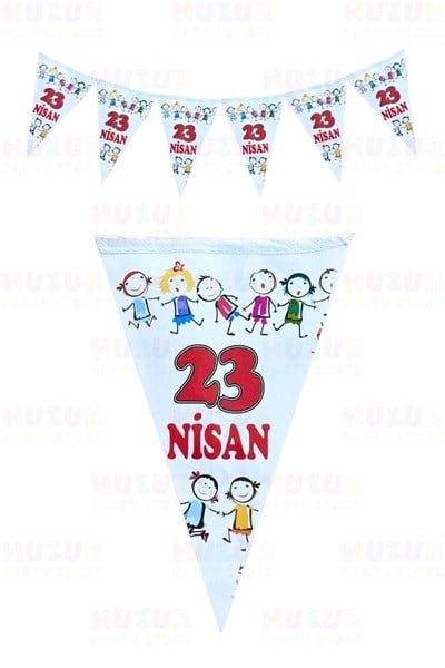 23 Nisan El Ele Çocuklar Üçgen Bayrak Beyaz Flama 10 Bayraklı 160 Cm 15x23 Cm Milli Bayram Süsü
