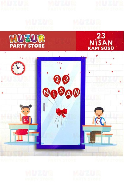 23 Nisan Karton Kapı Süsü Okul Sınıf Süsleme Fiyonk Balon Detaylı Milli Çocuk Bayramı Süsü 120 Cm