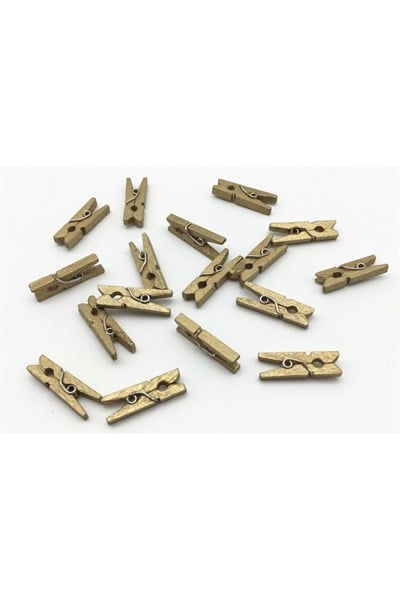 25 Adet Altın Renkli Ahşap Gold Minik Mandal Fotoğraf Asmalık Dekoratif Süsleme Mini Mandal