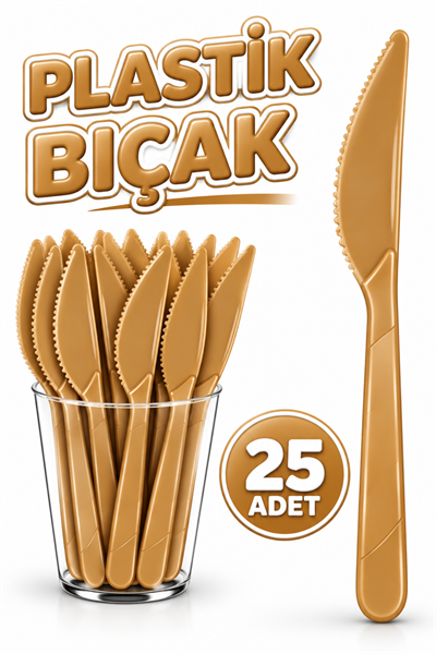 25 Adet Gold Renkli Bıçak Sert Dayanaklı Plastik Lüks Kullan At Altın Sarısı Doğum Günü Parti Bıçağı