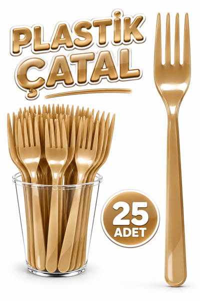 25 Adet Gold Renkli Çatal Sert Dayanaklı Plastik Lüks Kullan At Altın Sarısı Doğum Günü Parti Çatalı