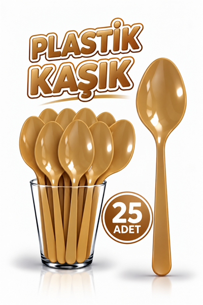 25 Adet Gold Renkli Kaşık Sert Dayanaklı Plastik Lüks Kullan At Altın Sarısı Doğum Günü Parti Kaşığı