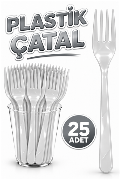 25 Adet Gümüş Renkli Çatal Sert Dayanaklı Plastik Lüks Kullan At Gri Silver Doğum Günü Parti Çatalı