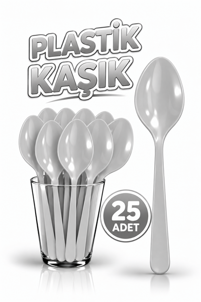 25 Adet Gümüş Renkli Kaşık Sert Dayanaklı Plastik Lüks Kullan At Gri Silver Doğum Günü Parti Kaşığı