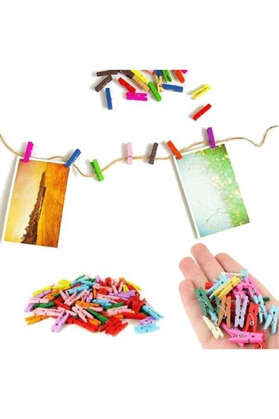 25 Adet Karışık Renk Ahşap Minik Renkli Mandal Fotoğraf Asmalık Dekoratif Kağıt Tutucu Mini Mandal