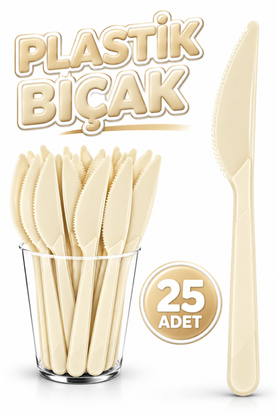 25 Adet Krem Renkli Bıçak Sert Dayanaklı Plastik Lüks Kullan At Doğum Günü Parti Sunum Bıçağı