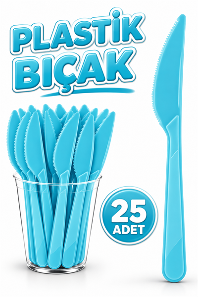 25 Adet Mavi Renkli Bıçak Sert Dayanaklı Plastik Lüks Kullan At Doğum Günü Parti Sunum Bıçağı