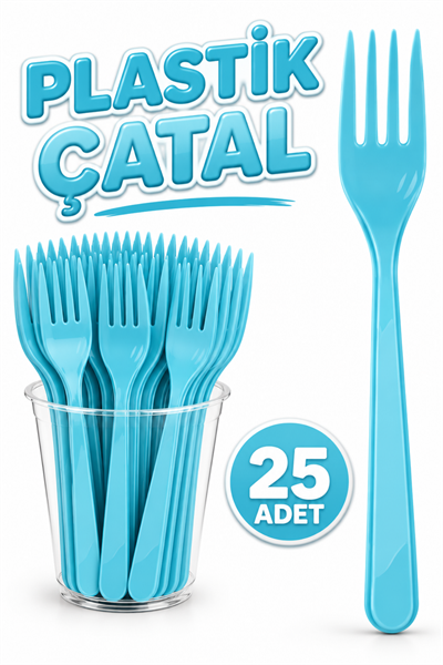 25 Adet Mavi Renkli Çatal Sert Dayanaklı Plastik Lüks Kullan At Doğum Günü Parti Sunum Çatalı