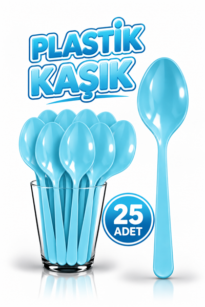 25 Adet Mavi Renkli Kaşık Sert Dayanaklı Plastik Lüks Kullan At Doğum Günü Parti Sunum Kaşığı