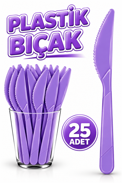 25 Adet Mor Renkli Bıçak Sert Dayanaklı Plastik Lüks Kullan At Doğum Günü Parti Sunum Bıçağı