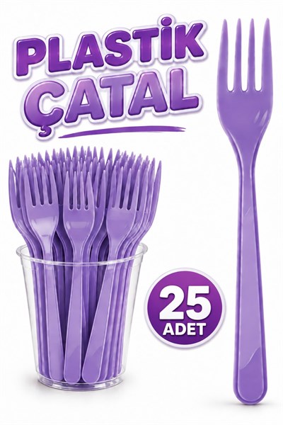 25 Adet Mor Renkli Çatal Sert Dayanaklı Plastik Lüks Kullan At Doğum Günü Parti Sunum Çatalı