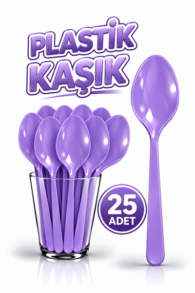 25 Adet Mor Renkli Kaşık Sert Dayanaklı Plastik Lüks Kullan At Doğum Günü Parti Sunum Kaşığı