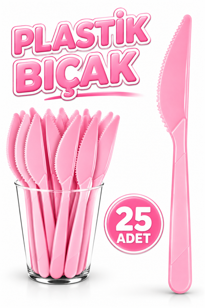 25 Adet Pembe Renkli Bıçak Sert Dayanaklı Plastik Lüks Kullan At Doğum Günü Parti Sunum Bıçağı