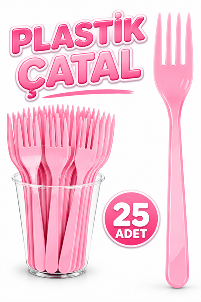 25 Adet Pembe Renkli Çatal Sert Dayanaklı Plastik Lüks Kullan At Doğum Günü Parti Sunum Çatalı