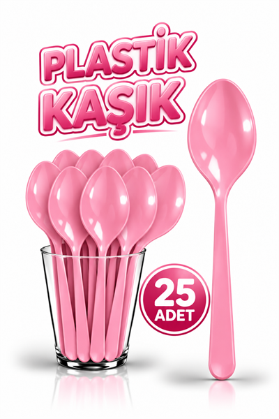 25 Adet Pembe Renkli Kaşık Sert Dayanaklı Plastik Lüks Kullan At Doğum Günü Parti Sunum Kaşığı